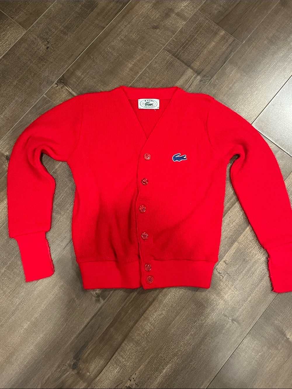 Lacoste Bright Red V-Neck Button Cardigan with Embroidered Crocodile